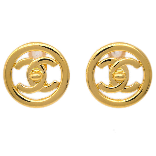 Chanel CC Turnlock Button Earrings Gold Clip-On 97P