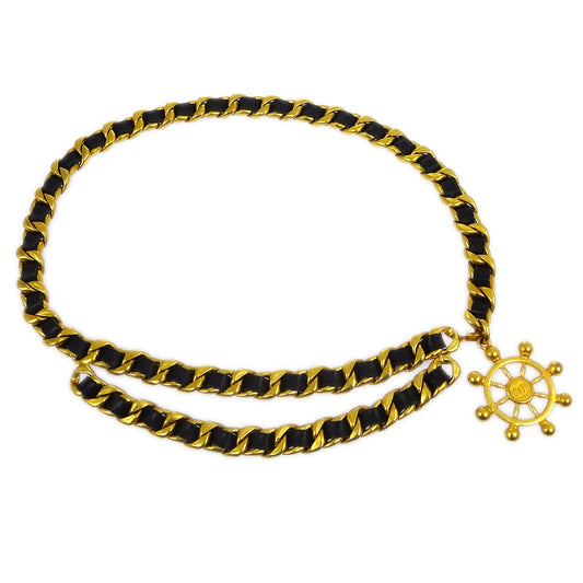 Chanel Chain Belt Gold Black 94P Small Good