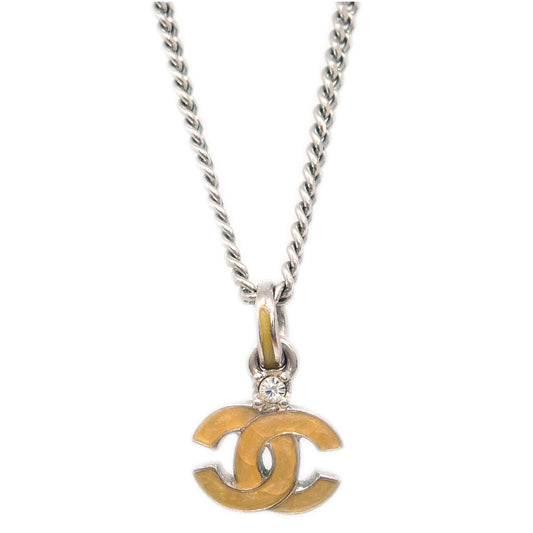 Chanel CC Chain Necklace Pendant Rhinestone Silver 04P
