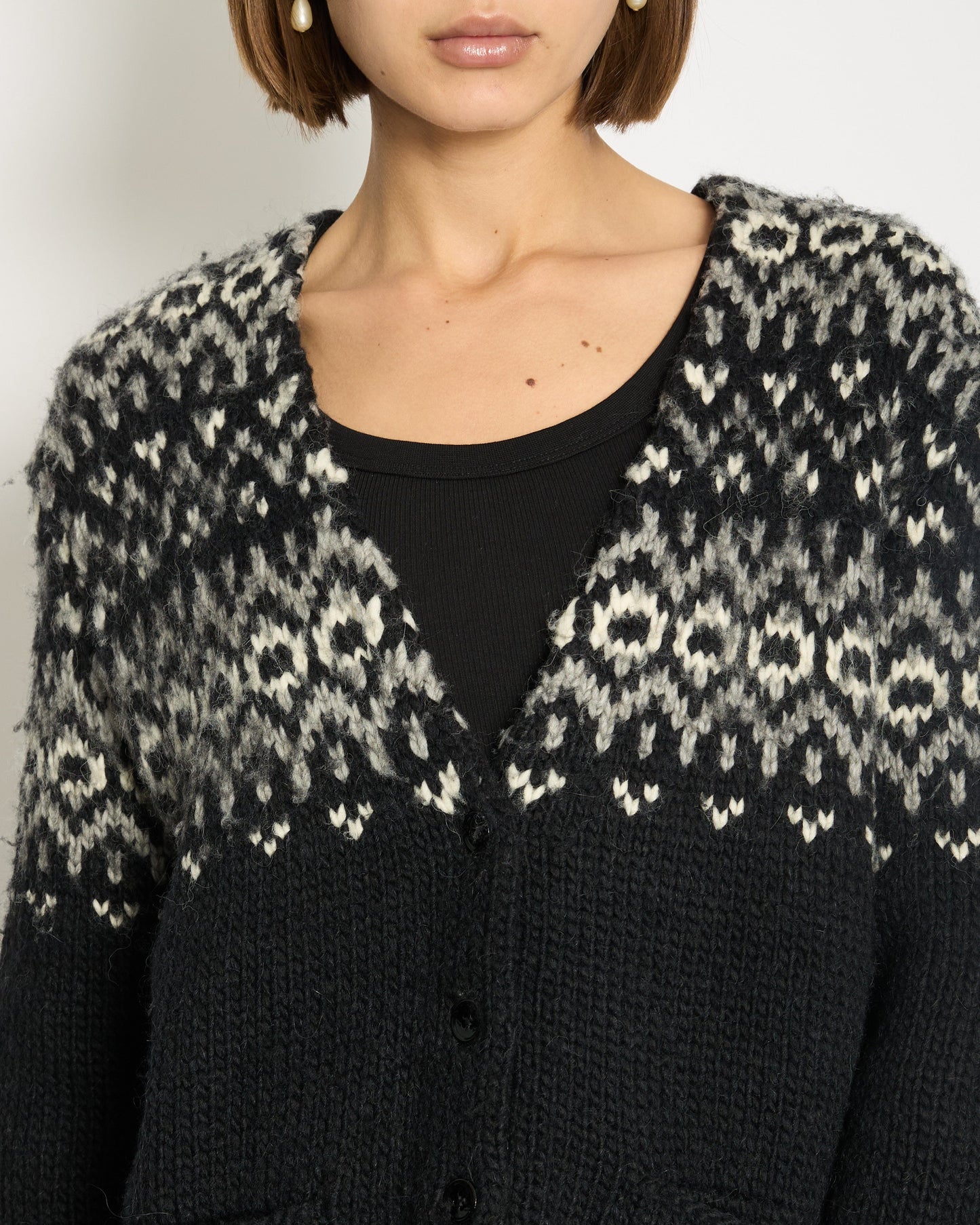 Saint Laurent Black & Grey Knit V-Neck igan Size S (UK 8)