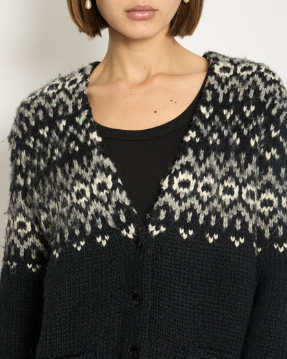 Saint Laurent Black & Grey Knit V-Neck igan Size S (UK 8)