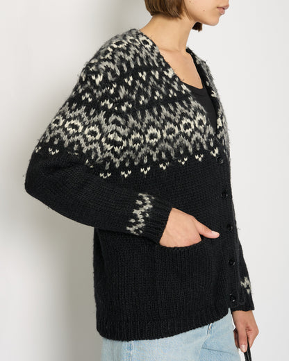 Saint Laurent Black & Grey Knit V-Neck igan Size S (UK 8)