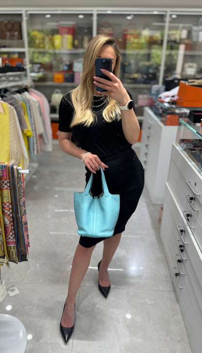 Pre-owned Hermes Picotin 22, Clemence 3Z Bleu St Cyr, 2018 w/ dust bag, lock&key