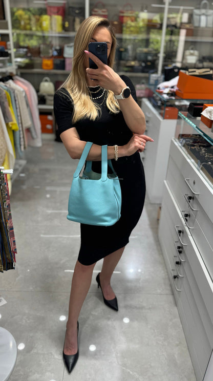 Pre-owned Hermes Picotin 22, Clemence 3Z Bleu St Cyr, 2018 w/ dust bag, lock&key