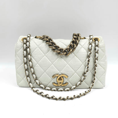 Chanel white quilted leather pondicherry flap bag TWS