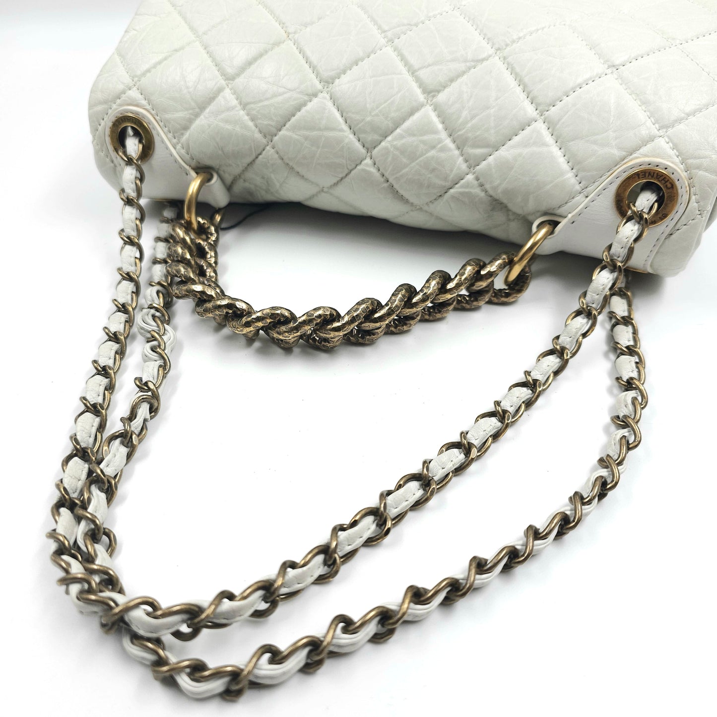 Chanel white quilted leather pondicherry flap bag TWS