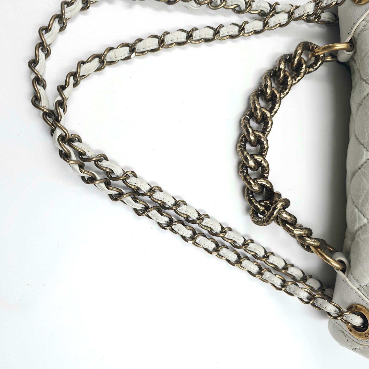 Chanel white quilted leather pondicherry flap bag TWS