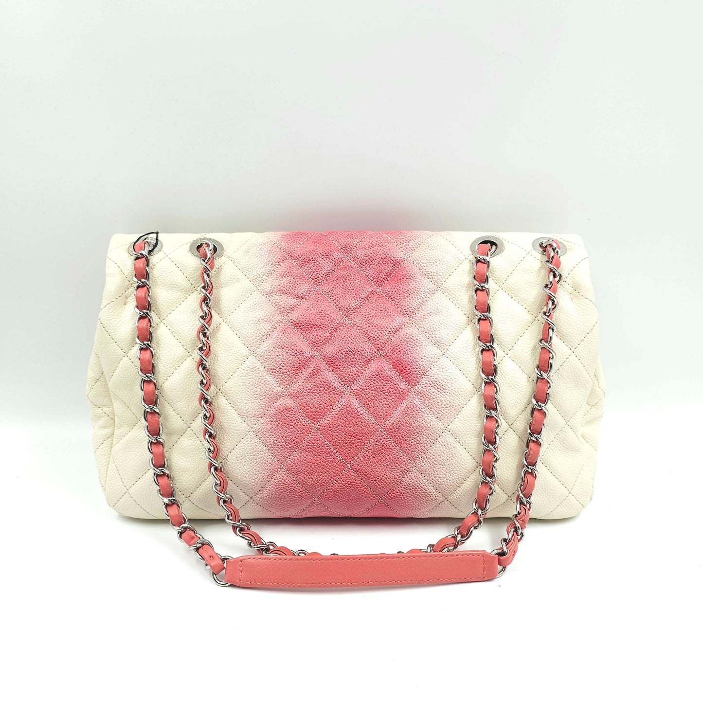 Chanel Caviar Ombre white rose quilted chain Classic Flap Bag