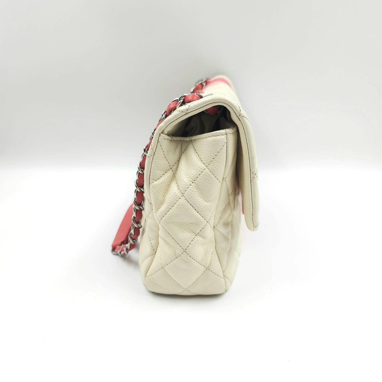 Chanel Caviar Ombre white rose quilted chain Classic Flap Bag