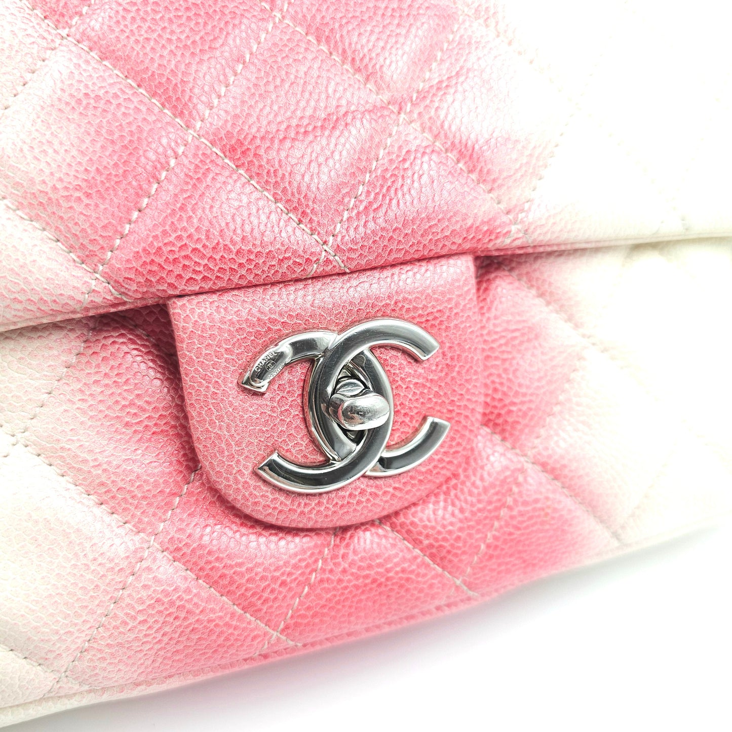 Chanel Caviar Ombre white rose quilted chain Classic Flap Bag