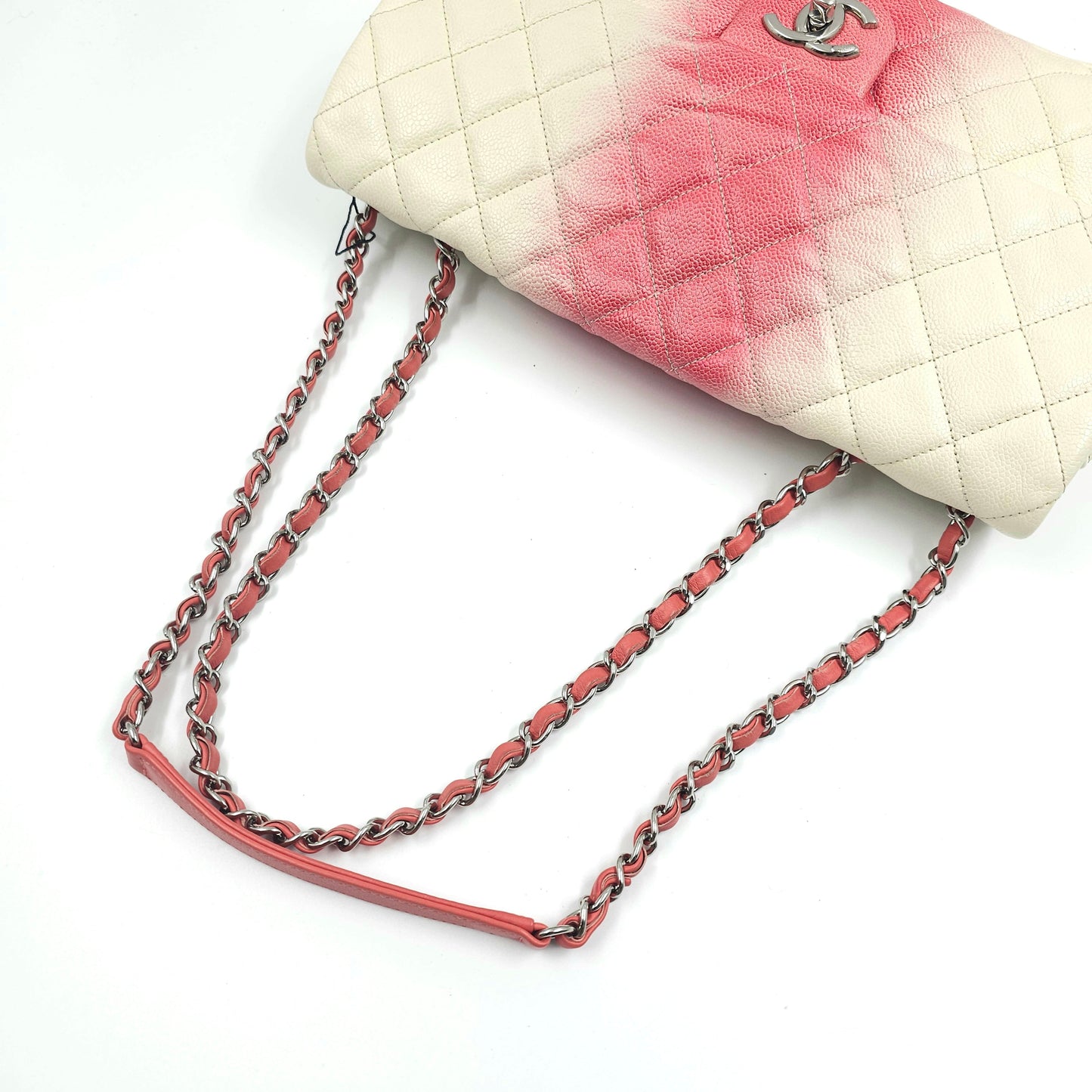 Chanel Caviar Ombre white rose quilted chain Classic Flap Bag