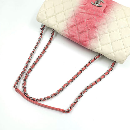 Chanel Caviar Ombre white rose quilted chain Classic Flap Bag