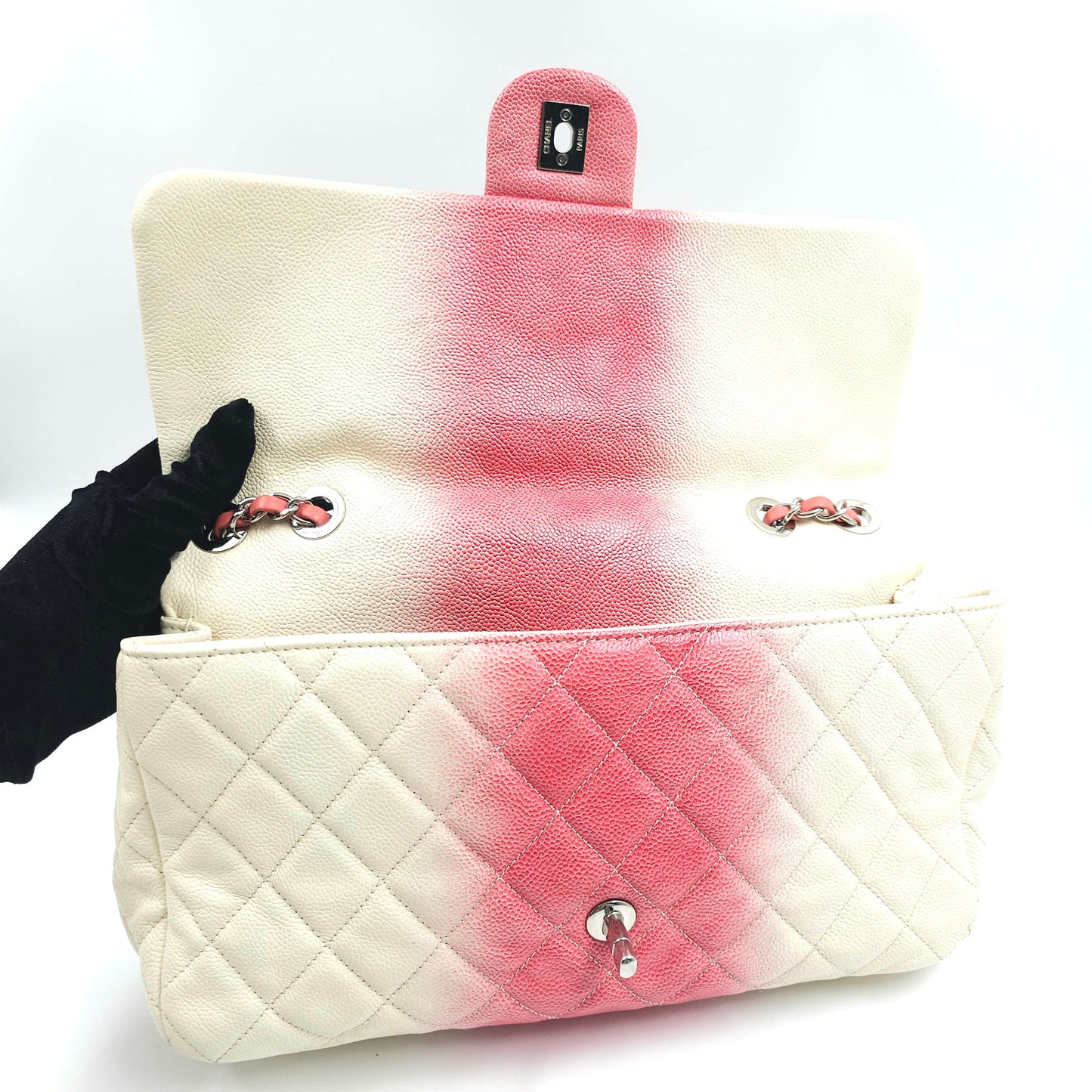 Chanel Caviar Ombre white rose quilted chain Classic Flap Bag