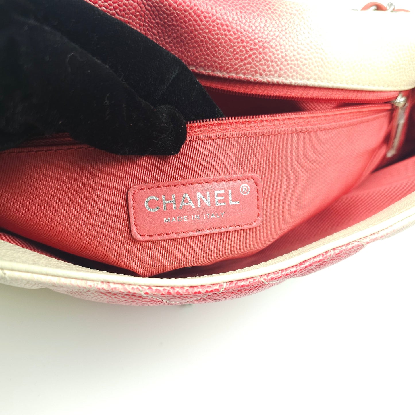 Chanel Caviar Ombre white rose quilted chain Classic Flap Bag