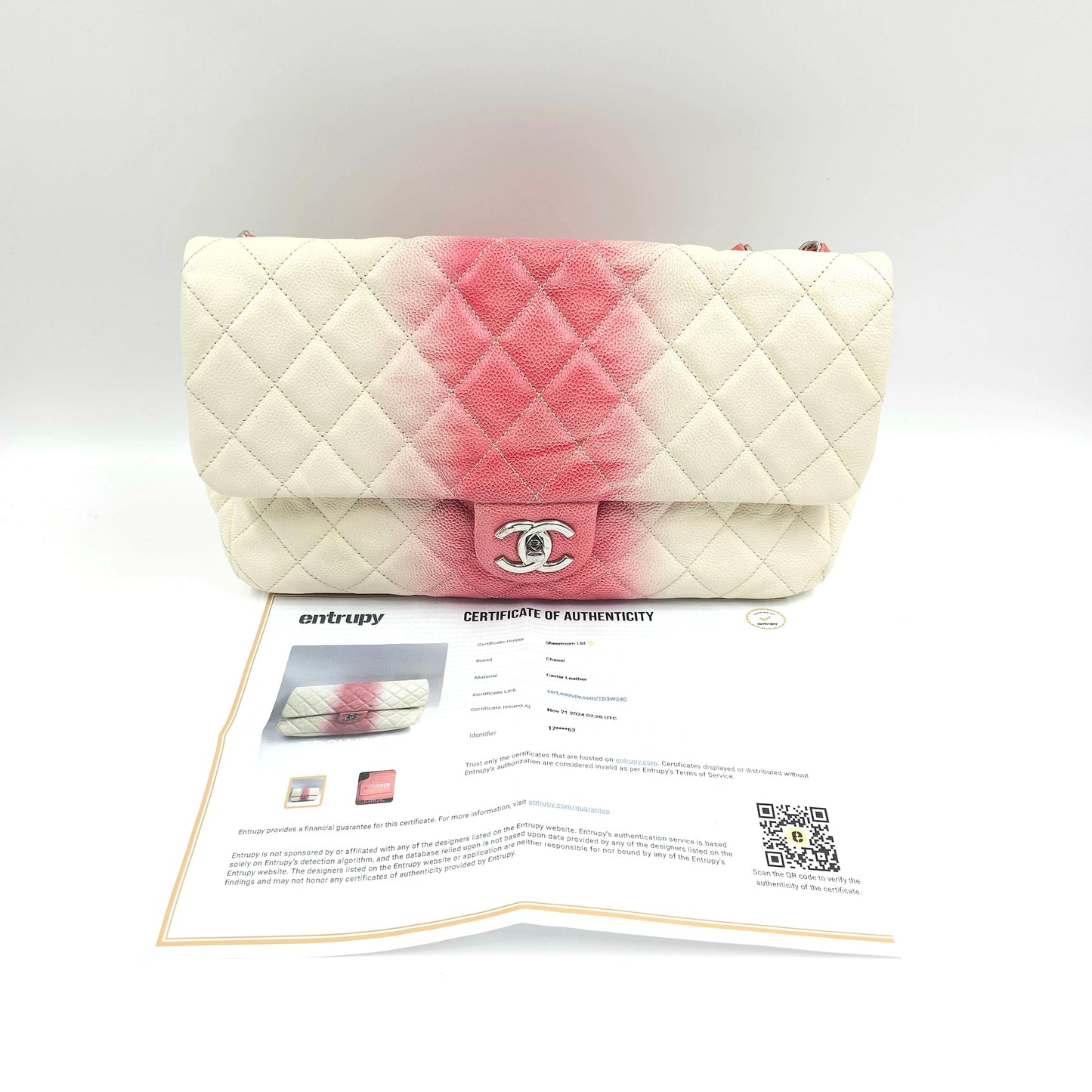 Chanel Caviar Ombre white rose quilted chain Classic Flap Bag