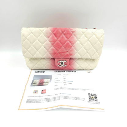 Chanel Caviar Ombre white rose quilted chain Classic Flap Bag