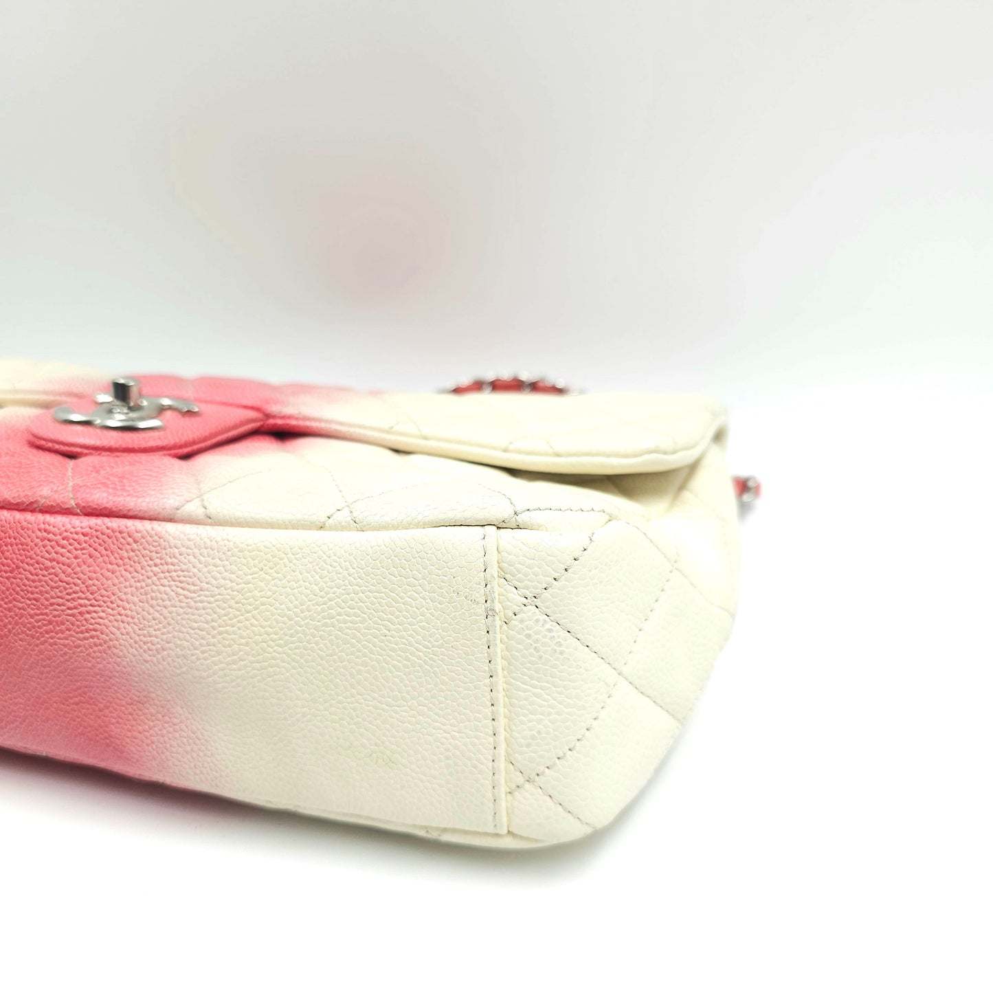 Chanel Caviar Ombre white rose quilted chain Classic Flap Bag