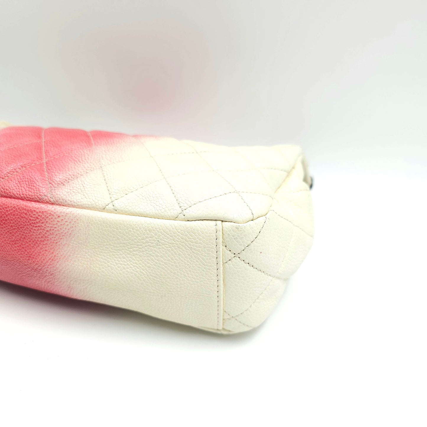 Chanel Caviar Ombre white rose quilted chain Classic Flap Bag