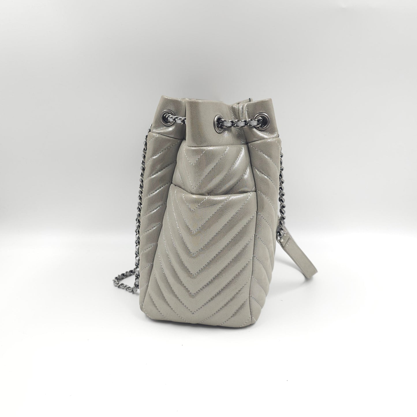 Chanel metallic calfskin chevron urban spirit bucket bag