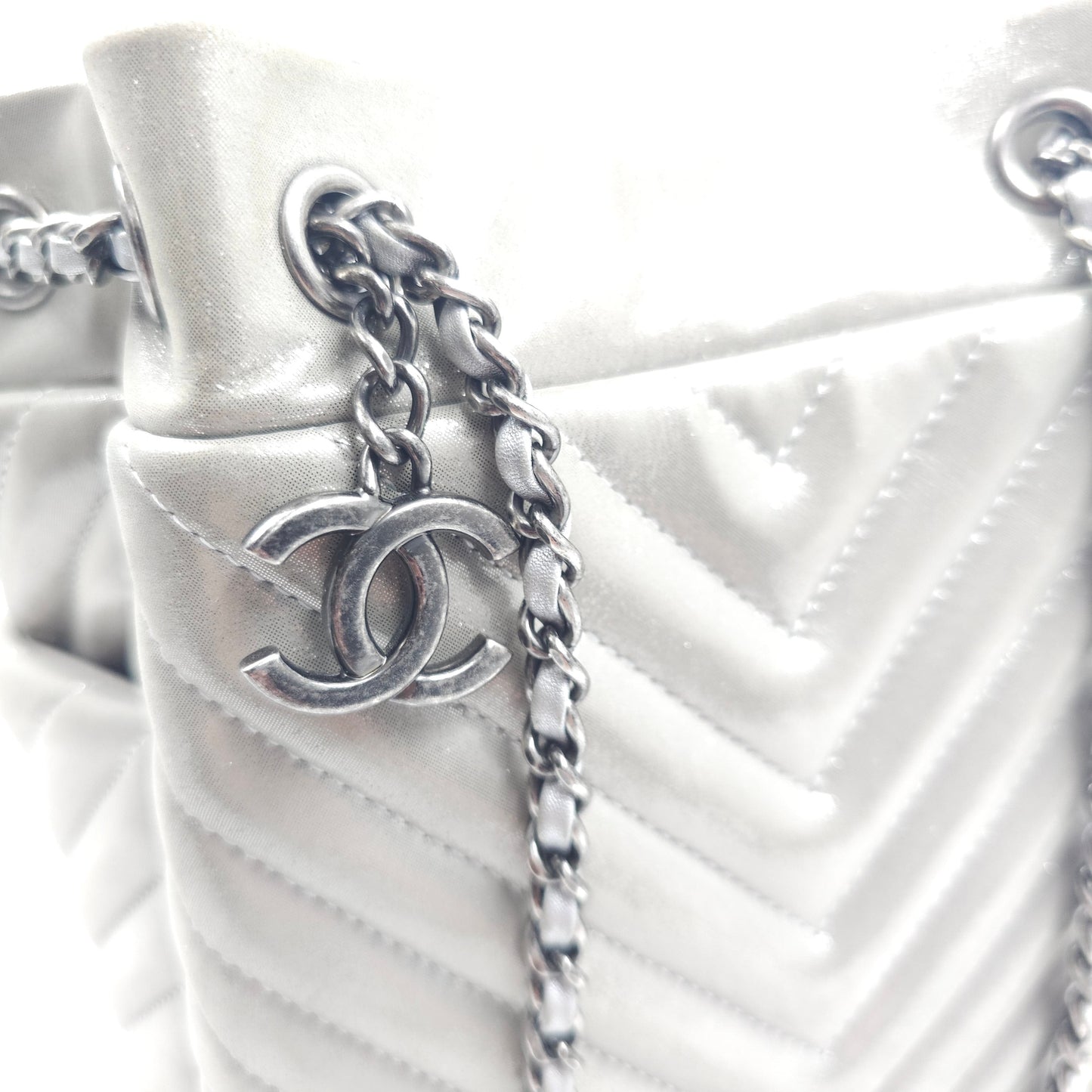 Chanel metallic calfskin chevron urban spirit bucket bag