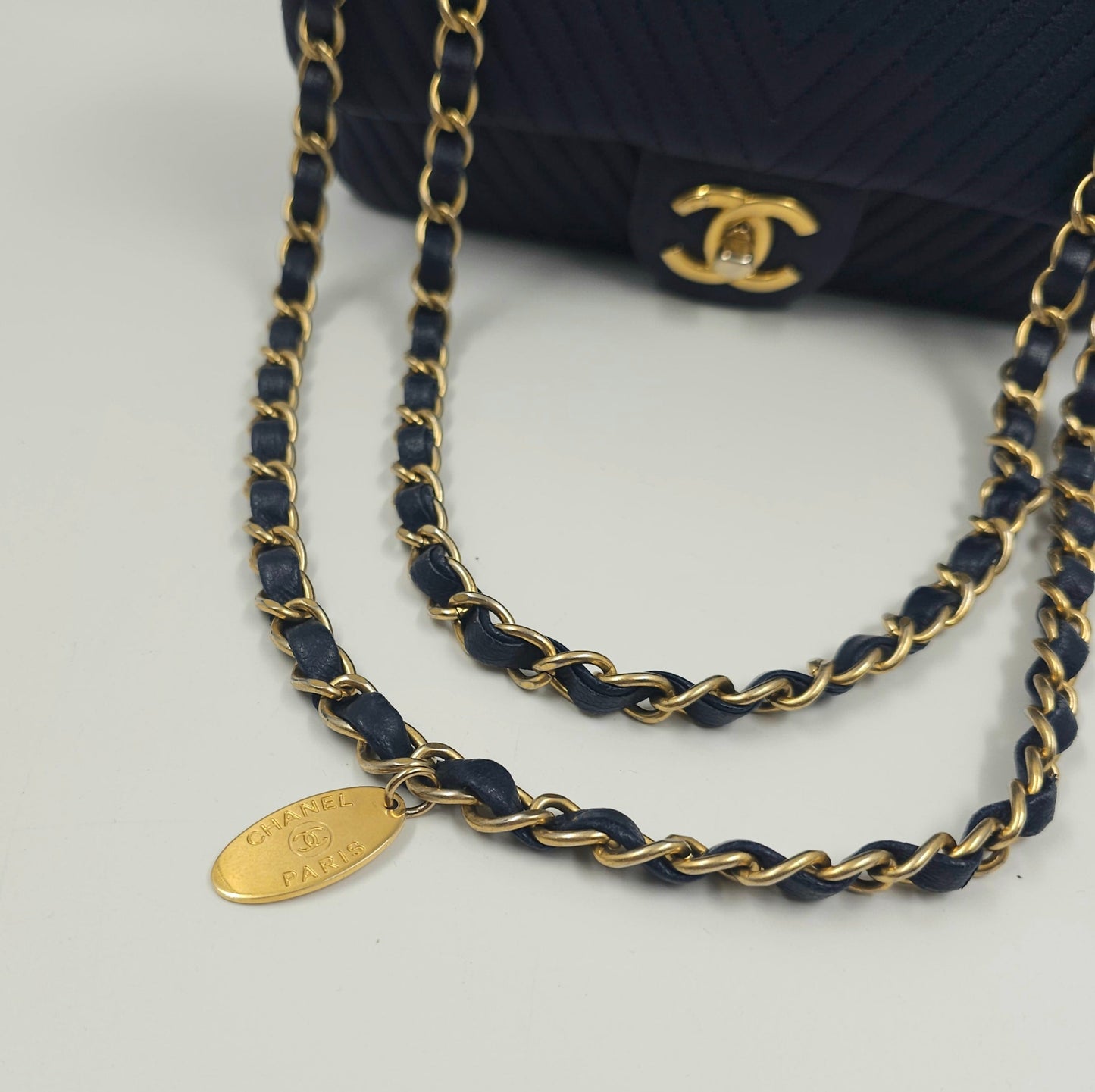 Chanel Blue Chevron Small Classic Flap Bag