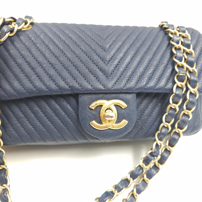 Chanel Blue Chevron Small Classic Flap Bag