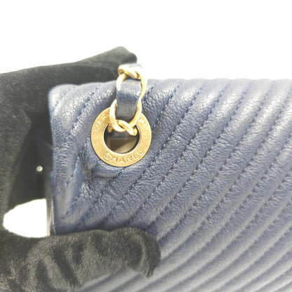 Chanel Blue Chevron Small Classic Flap Bag