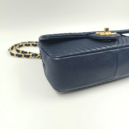 Chanel Blue Chevron Small Classic Flap Bag