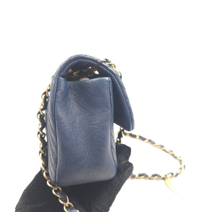 Chanel Blue Chevron Small Classic Flap Bag