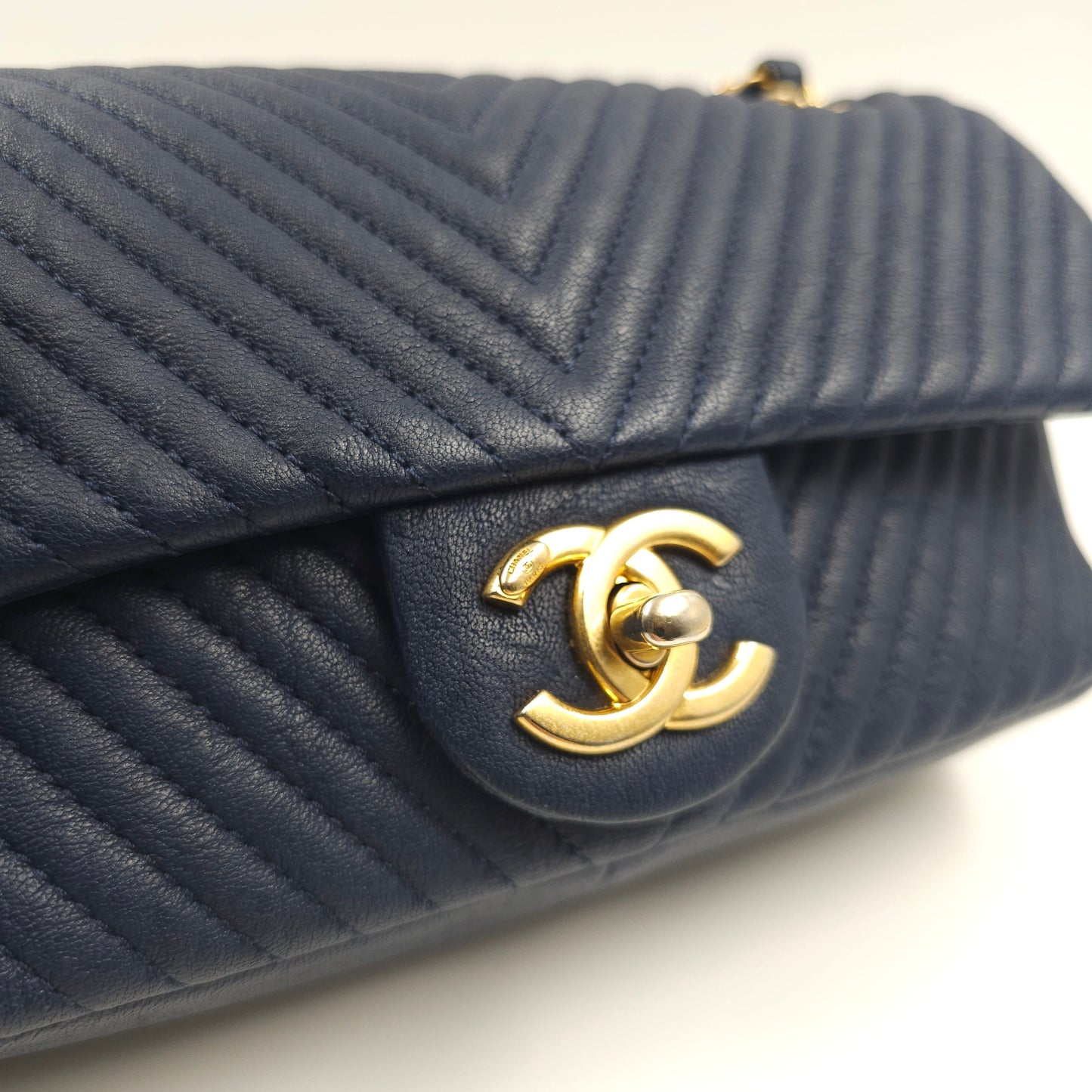 Chanel Blue Chevron Small Classic Flap Bag