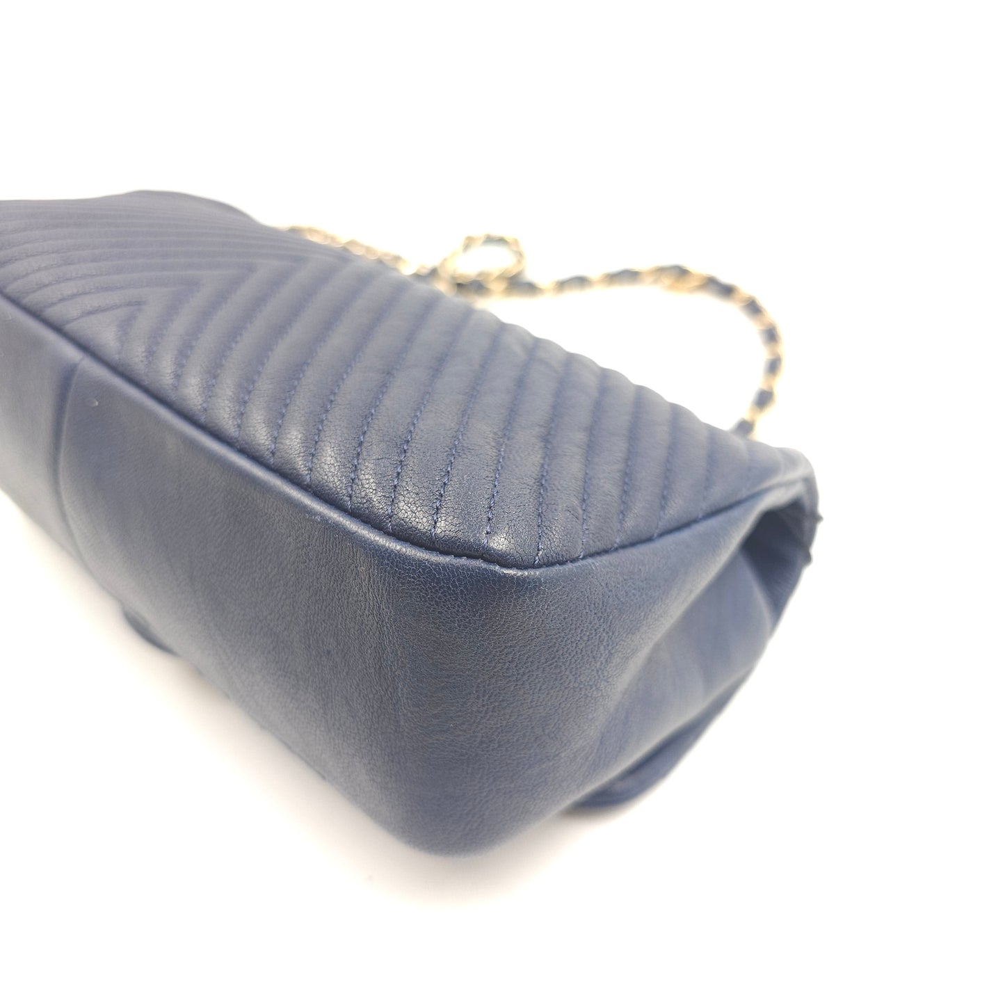 Chanel Blue Chevron Small Classic Flap Bag