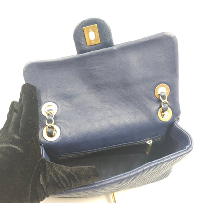 Chanel Blue Chevron Small Classic Flap Bag