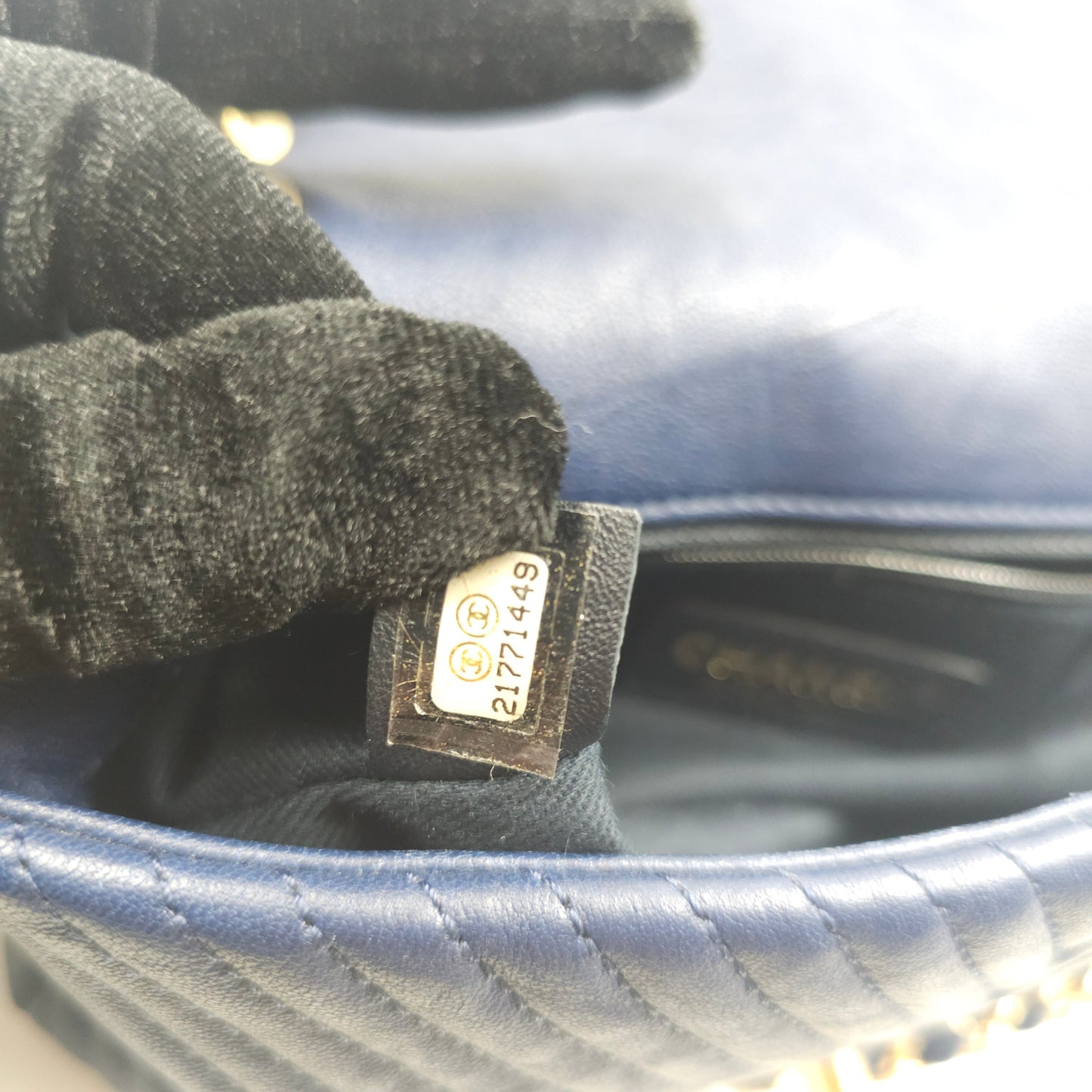 Chanel Blue Chevron Small Classic Flap Bag