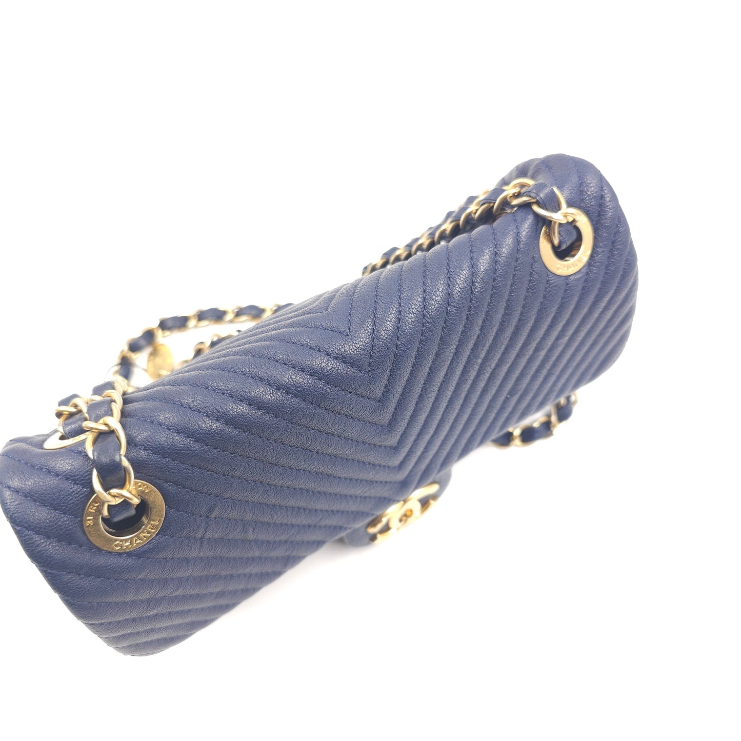 Chanel Blue Chevron Small Classic Flap Bag