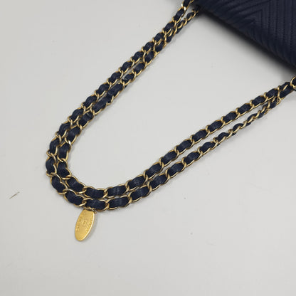 Chanel Blue Chevron Small Classic Flap Bag