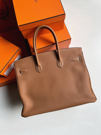 Pre-owned Certified Hermes Birkin 35 Golden Brown Togo with Golden Hardware, 2013 (Q), w/ lock&key, dust bag