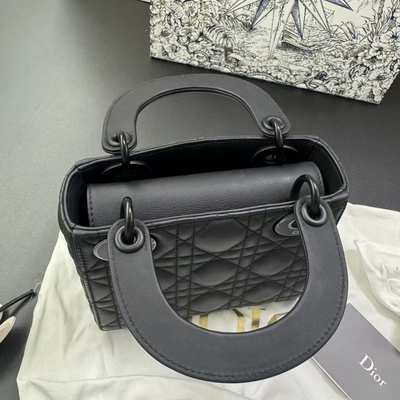 Pre-owned Certified Dior Mini Lady Dior So Black Matte Calfskin, 2021, w/ Full Set