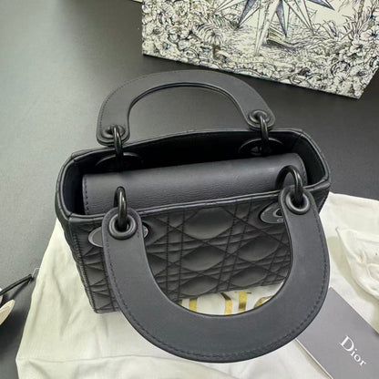 Pre-owned Certified Dior Mini Lady Dior So Black Matte Calfskin, 2021, w/ Full Set