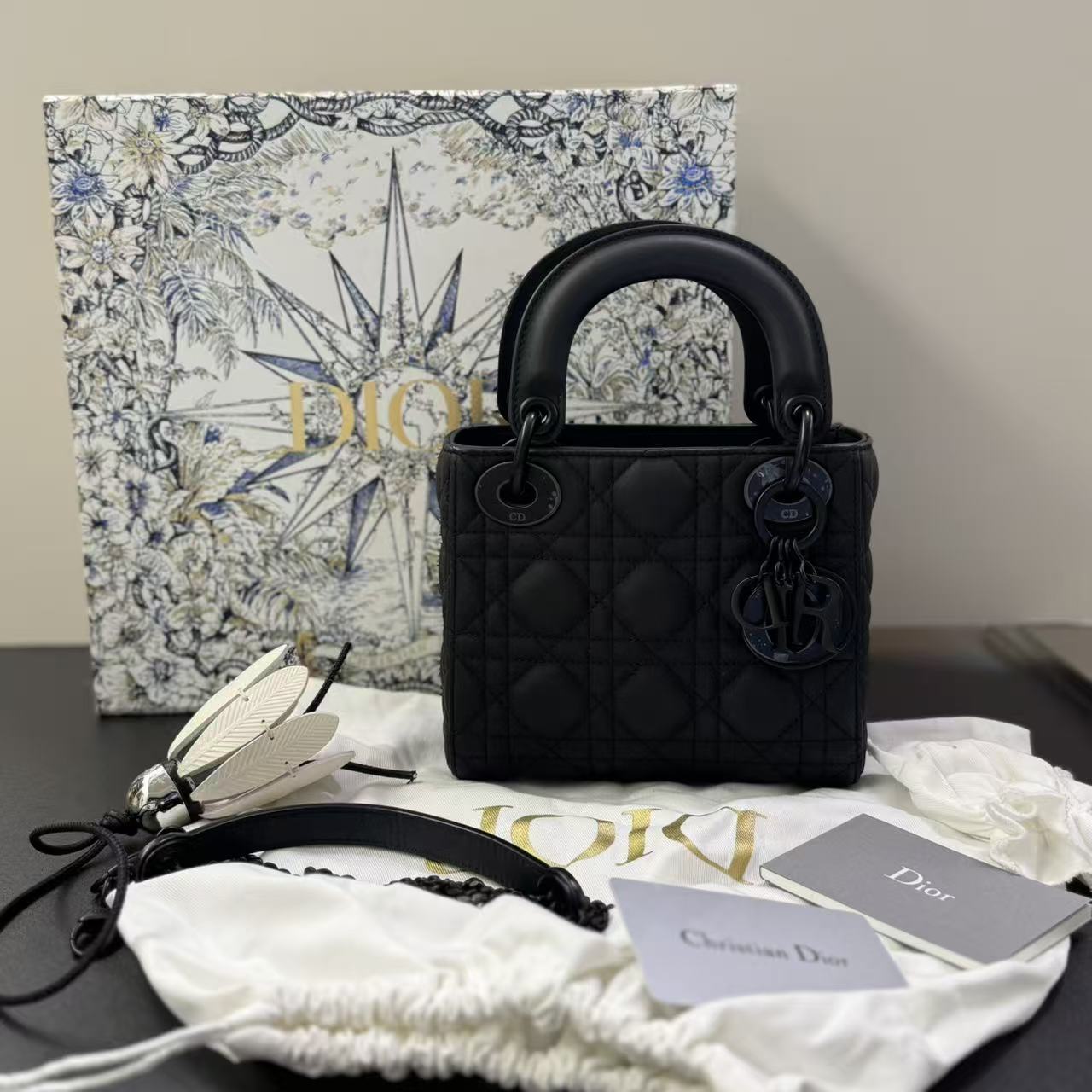 Pre-owned Certified Dior Mini Lady Dior So Black Matte Calfskin, 2021, w/ Full Set