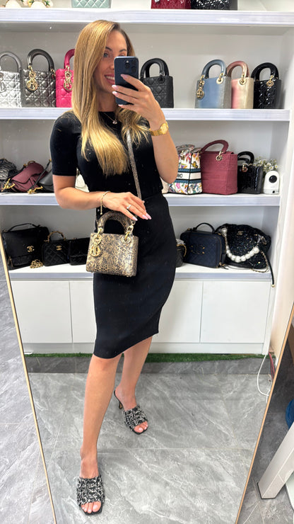 Pre-owned Certified Dior Mini Lady Dior Natural Rare Lizard Skin in Neutral Shades Python Pattern with Golden Hardware, 2017, w/ Full Set