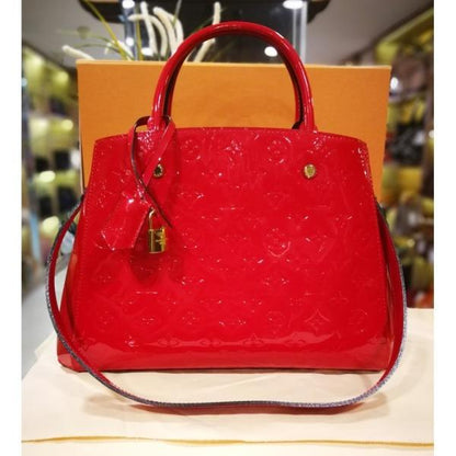 Louis Vuitton Montaigne MM Tote Bag Monogram Vernis Red