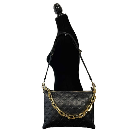LOUIS VUITTON - Coussin MM - Black Leather Shoulder Bag w/ 2 Straps FULL KIT