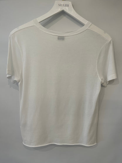 Saint Laurent White Cropped Short-Sleeve T-Shirt with Logo Detail Size S (UK 8)