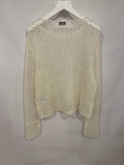 Saint Laurent Cream Mohair Perforated Knit Jumper Size S (UK 8)