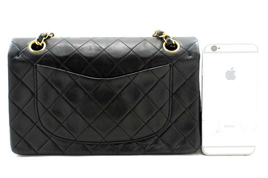 CHANEL Classic Double Flap 9" Chain Shoulder Bag Black Lambskin