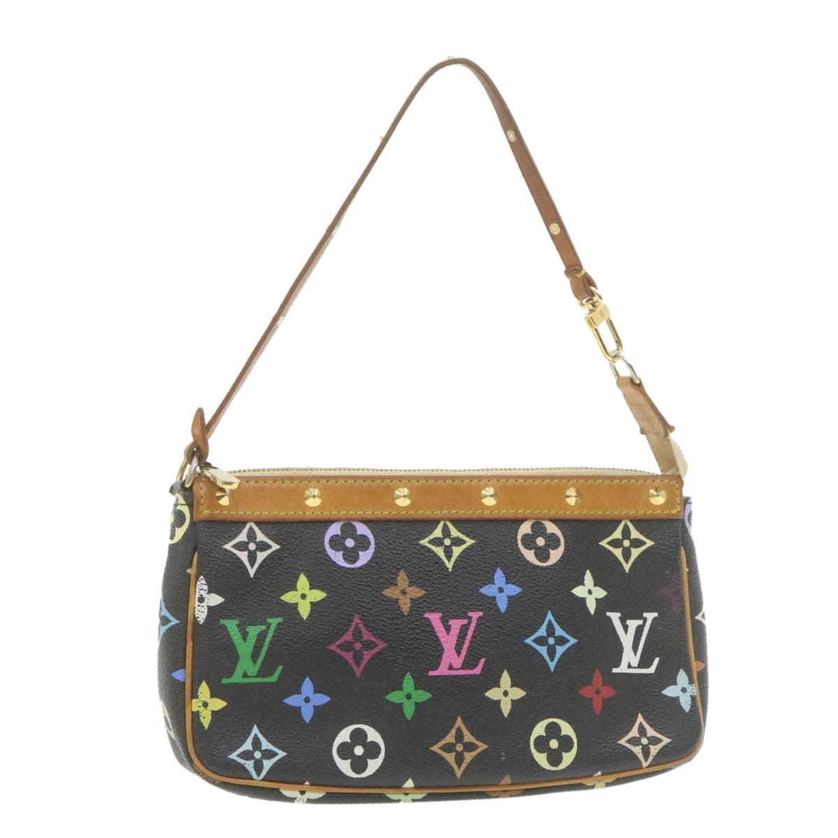 LOUIS VUITTON Multicolor Pochette Accessoires Pouch Black M92648 LV Auth 21664