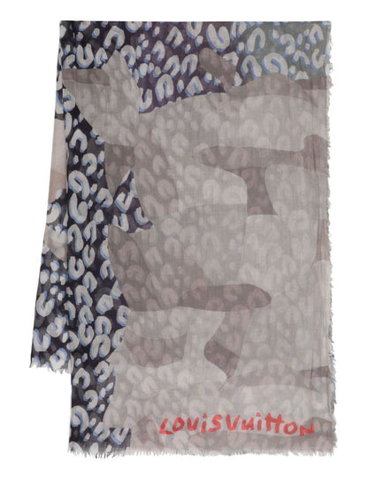 LOUIS VUITTON Cheetah Print Scarf Grey/Navy