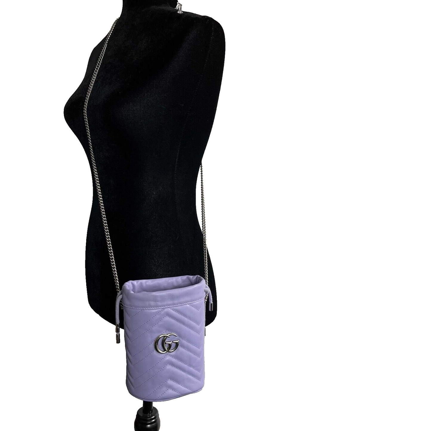 GUCCI GG Marmont Bucket Crossbody Bag Matelasse Mini Purple