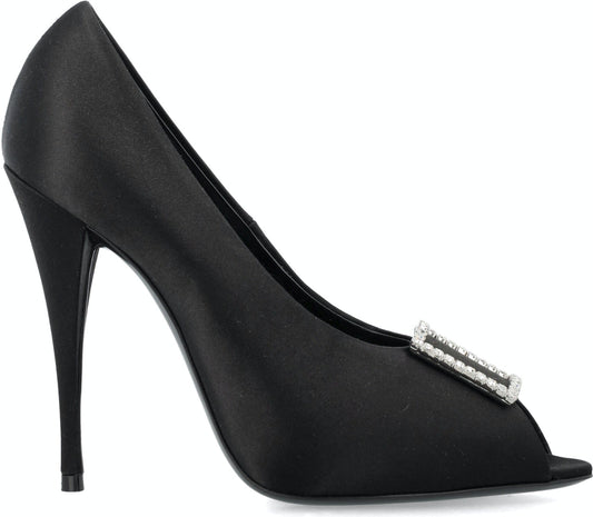 PEEP PUMPS IN SATIN CREPE