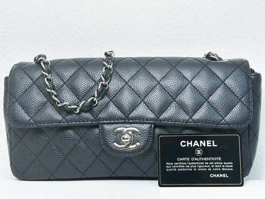 Chanel Caviar East West Flap Bag Black SHW 1131 holo card